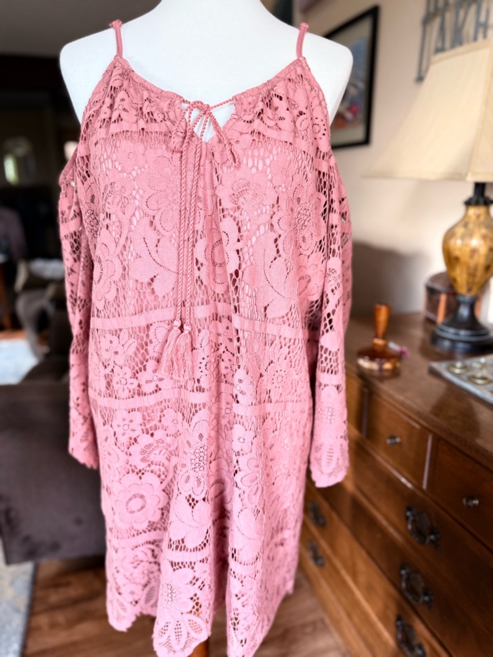 Xhilaration Dusty Rose Cold-Shoulder Lace Swim Cover-Up - Picture 4 of 5